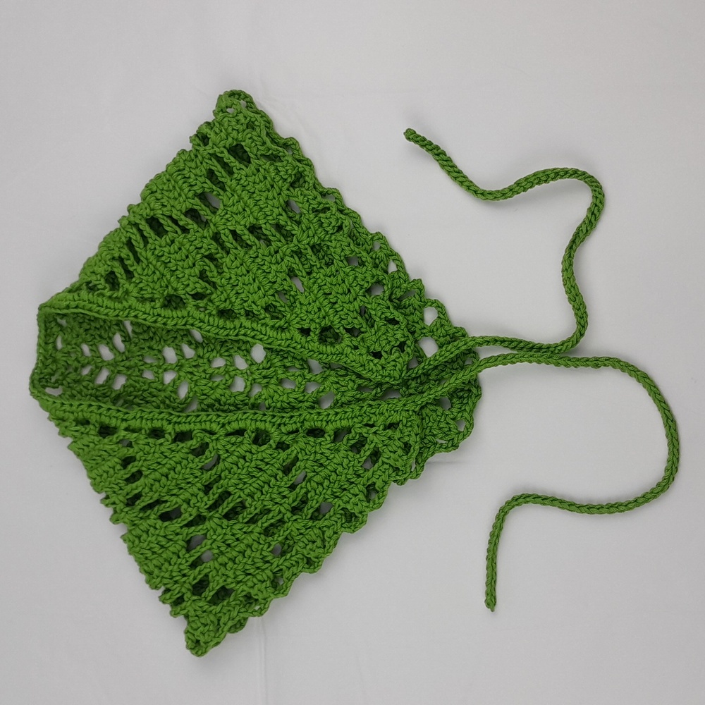 Green Handcrafted Crochet Filet Leaf Patterned Tie Back Head Bandana Kerchief - Picture 5 of 7